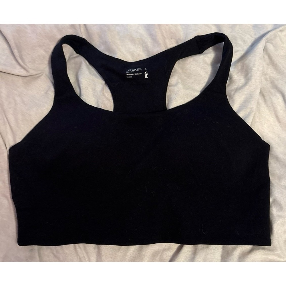 Jockey Women's Black Medium Impact Longline Racerback Sports Bra, Large
